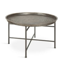 Kate and Laurel Mahdavi Boho-Chic Hammered Metal Tray Coffee Table, Brushed Silver