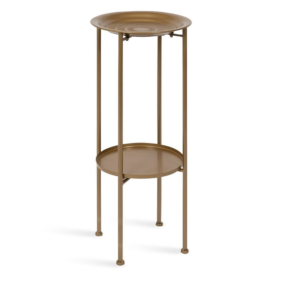 Kate and Laurel Mahdavi Modern Plant Stand Table, 12 x 12 x 27, Gold, Unique Accent Table with Textured Top