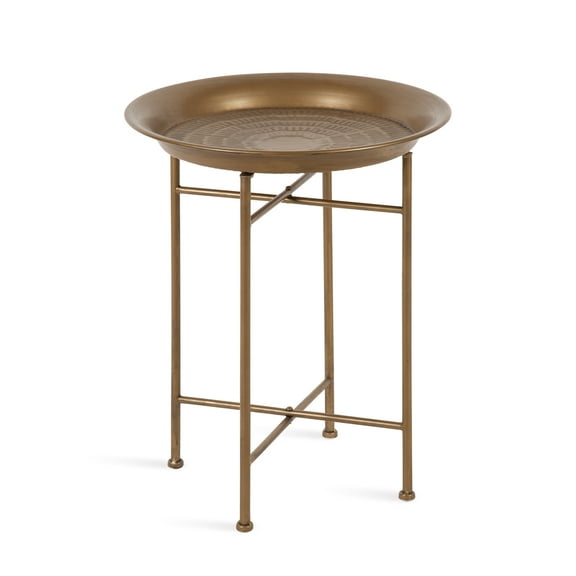 Kate and Laurel Mahdavi Round Hammered Metal Tray End Table, Dark Gold