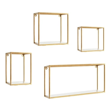 Kate and Laurel Mallory Wood and Metal Wall Shelf Set, White/Gold 4 Piece