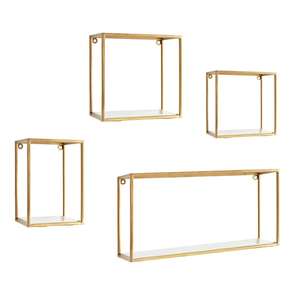 Kate and Laurel Mallory Wood and Metal Wall Shelf Set, White/Gold 4 Piece