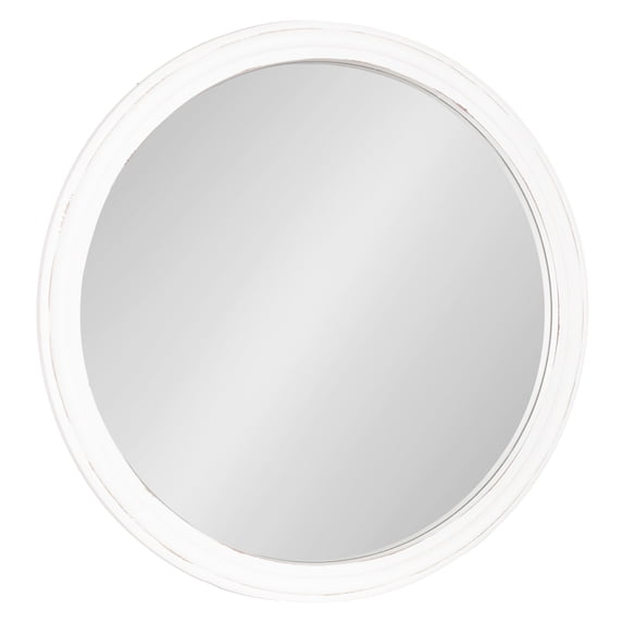 Kate and Laurel Mansell Farmhouse Wood Framed Round Wall Mirror, 28 inch Diameter, Distressed White, Decorative Modern Mirror for Wall
