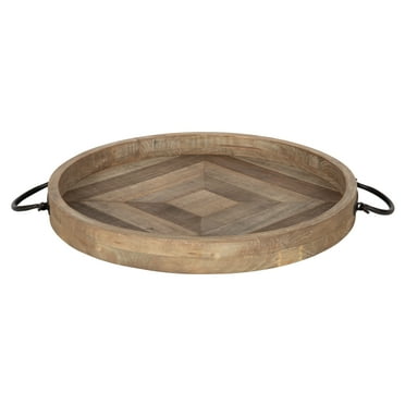 Kate and Laurel Marmora Wood and Metal Round Tray, Rustic Brown 18" Diameter