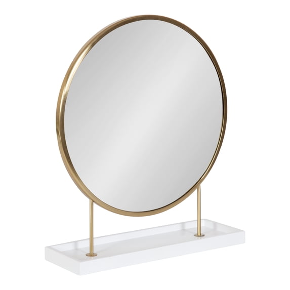 Kate and Laurel Maxfield Round Tabletop Mirror, White/Gold 18x22