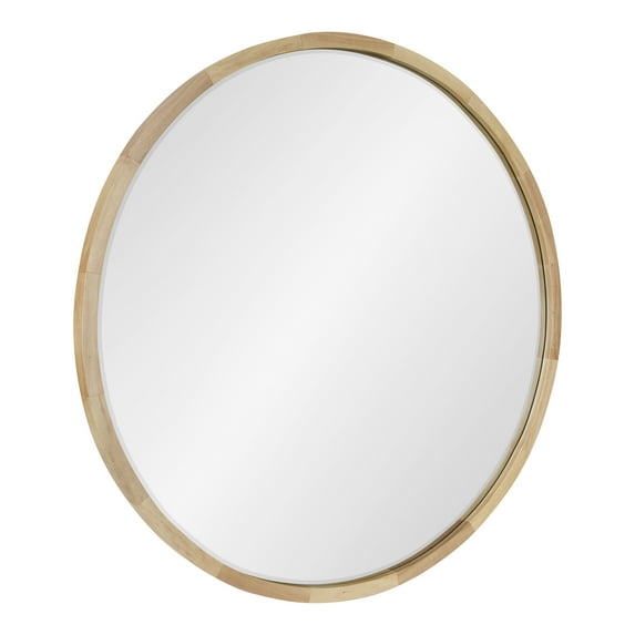 Kate and Laurel McLean Mid-Century Wood Framed Wall Mirror, 30 inch Diameter, Natural, Decorative Modern Round Mirror
