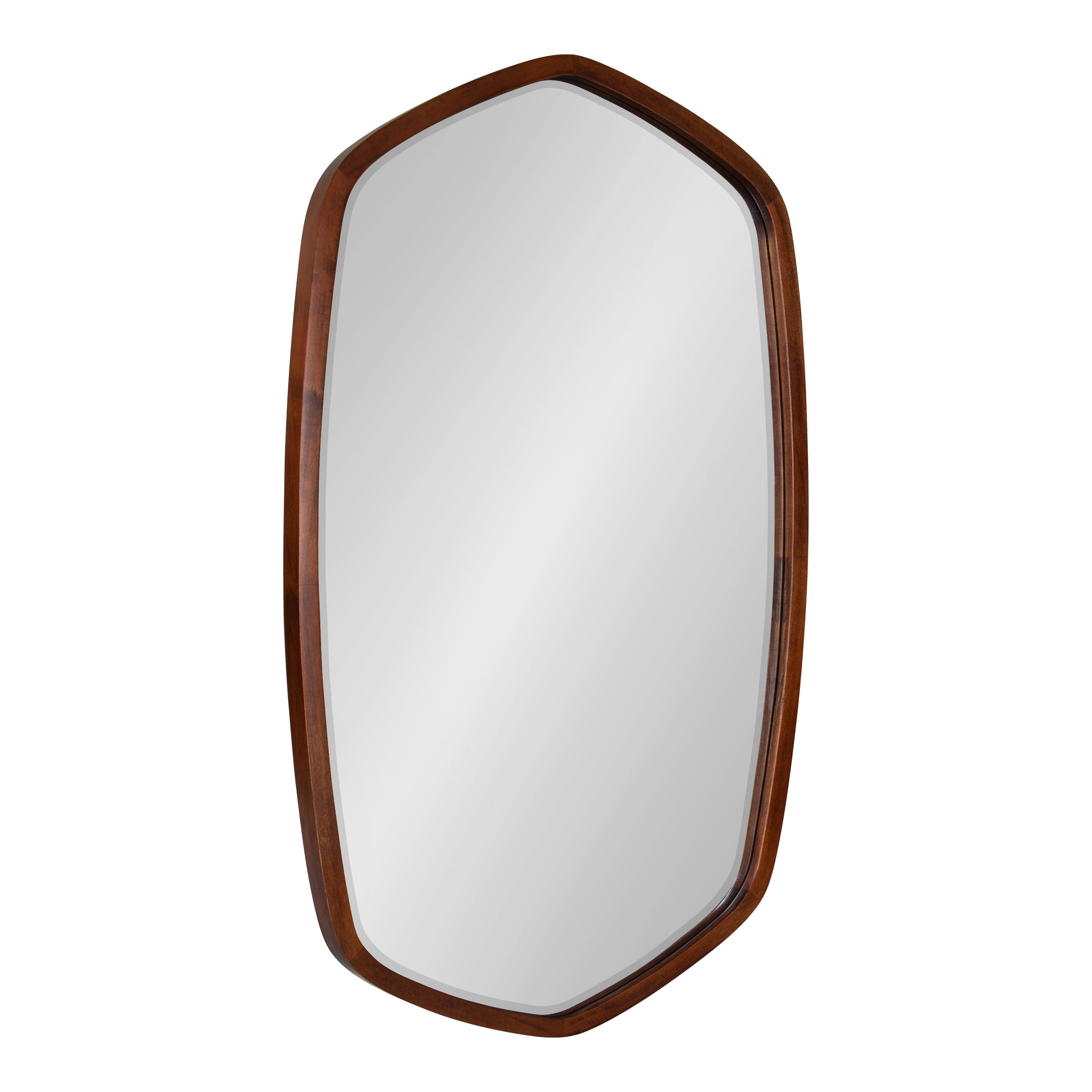 Walnut Brown Oblong Hexagon Wall Mirror with Wood Frame