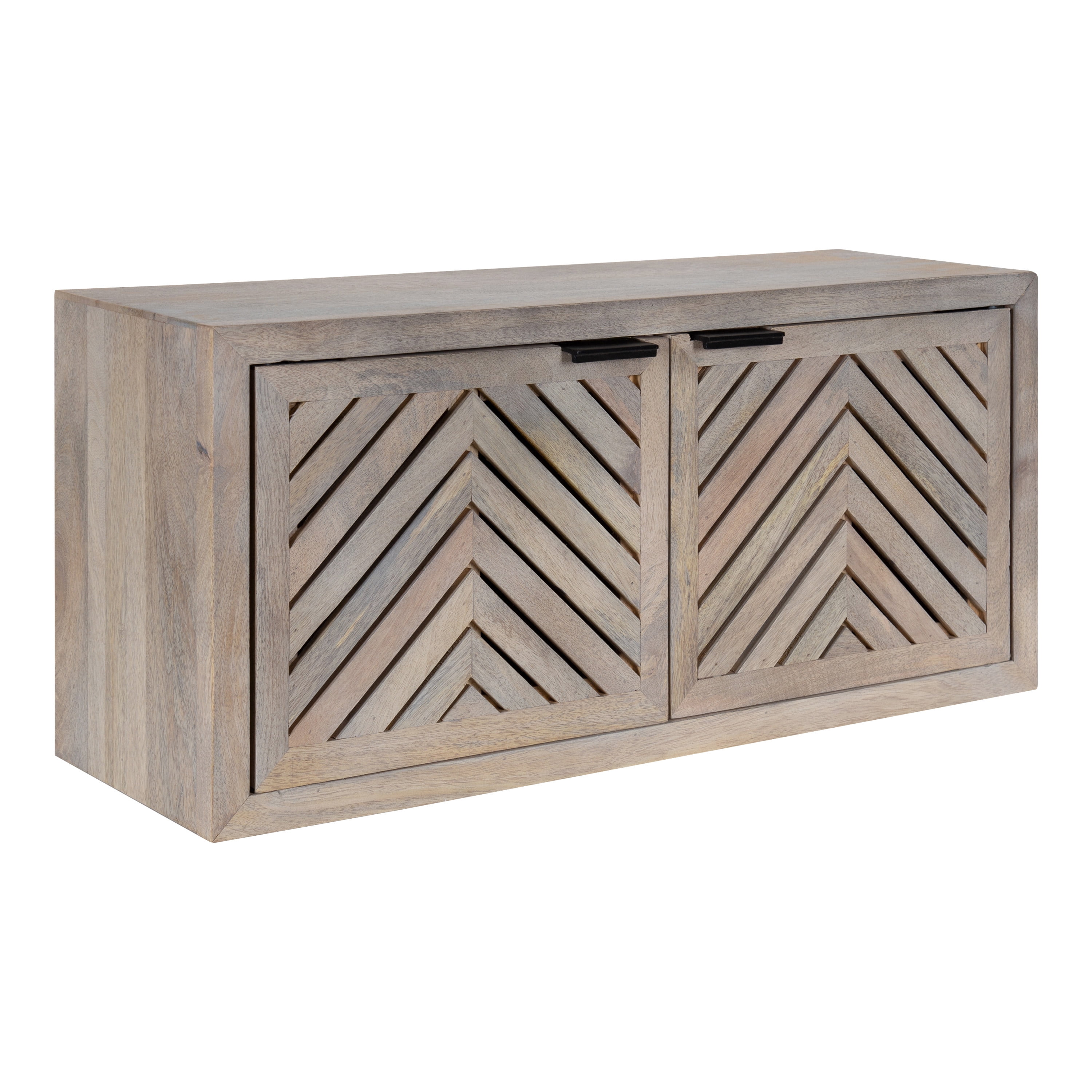 Whitewashed Mango Wood 2-Door Wall Cabinet with Chevron Design