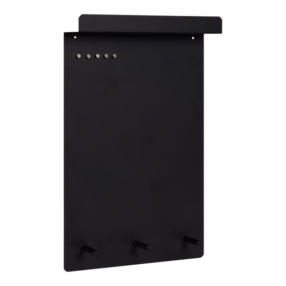 Kate and Laurel Mezzo Magnetic Metal Wall Organizer with Hooks, 15 x 24, Black, Wall Organization