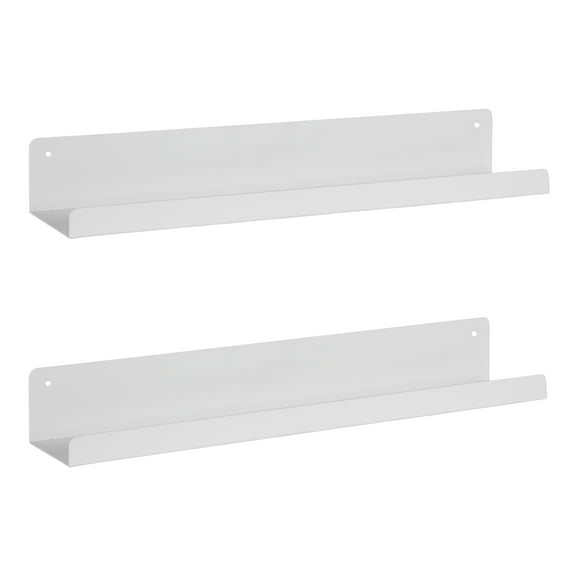 Kate and Laurel Mezzo Modern Metal Floating Shelves, Set of 2, 24, White, Photo Display Ledge
