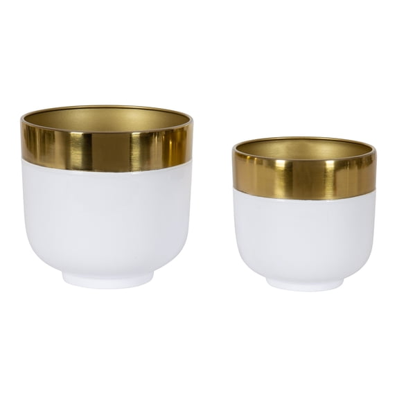 Kate and Laurel Miley Modern Indoor Planter, Set of 2, Gold and White, Decorative Plant Pots for Indoor Display
