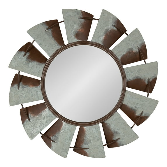 Kate and Laurel Millbrook Windmill Rustic Farmhouse Distressed Metal Wall Mirror, 32 Diameter