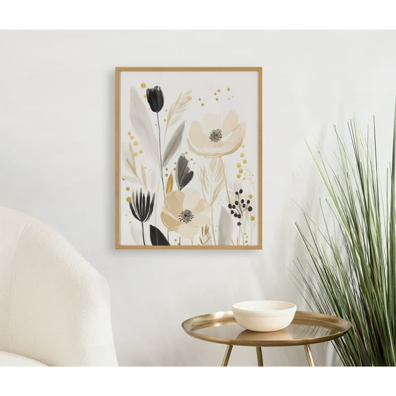 Kate and Laurel Modern Muted Cottage Floral Abstract Framed Wall Art by The Creative Bunch Studio, 16x20 Gold, Cute Flower Art for Wall