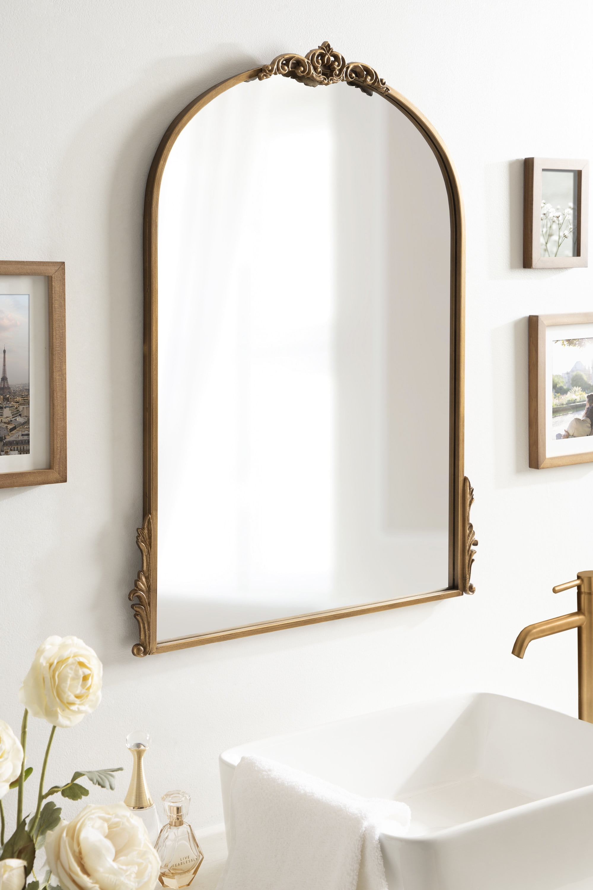 Gold Ornate Arched Wall Mirror with Garland Detailing