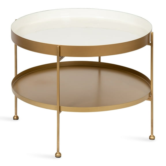 Kate and Laurel Nira Modern Round Metal Coffee Table, 26 Inch Diameter, White and Gold, Glam Coffee Table