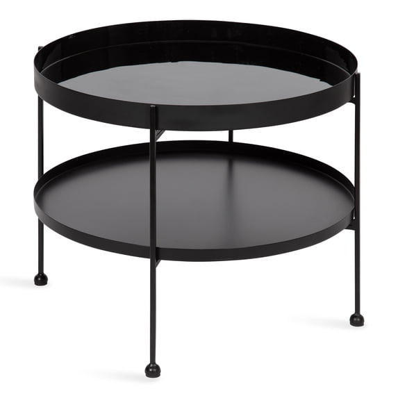 Kate and Laurel Nira Modern Round Two-Tier Coffee Table, 26 Inch Diameter, Black, Glam Coffee Table