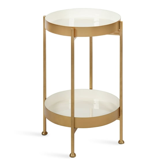 Kate and Laurel Nira Two Tier Modern Side Table, 15 x 15 x 24, White and Gold, Chic Glam End Table For Storage And Display