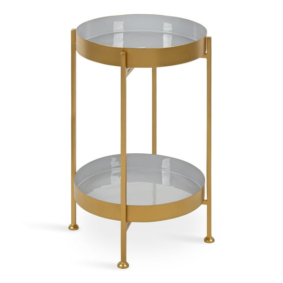 Kate and Laurel Nira Two-Tiered Mid-Century Metal Side Table, 15 x 15 x 24, Gray and Gold
