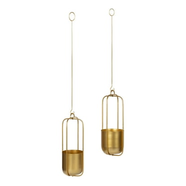 Kate and Laurel Nobrey Modern Hanging Planters, Set of 2, Gold, Metal Hanging Plant Pots for Indoor Plants