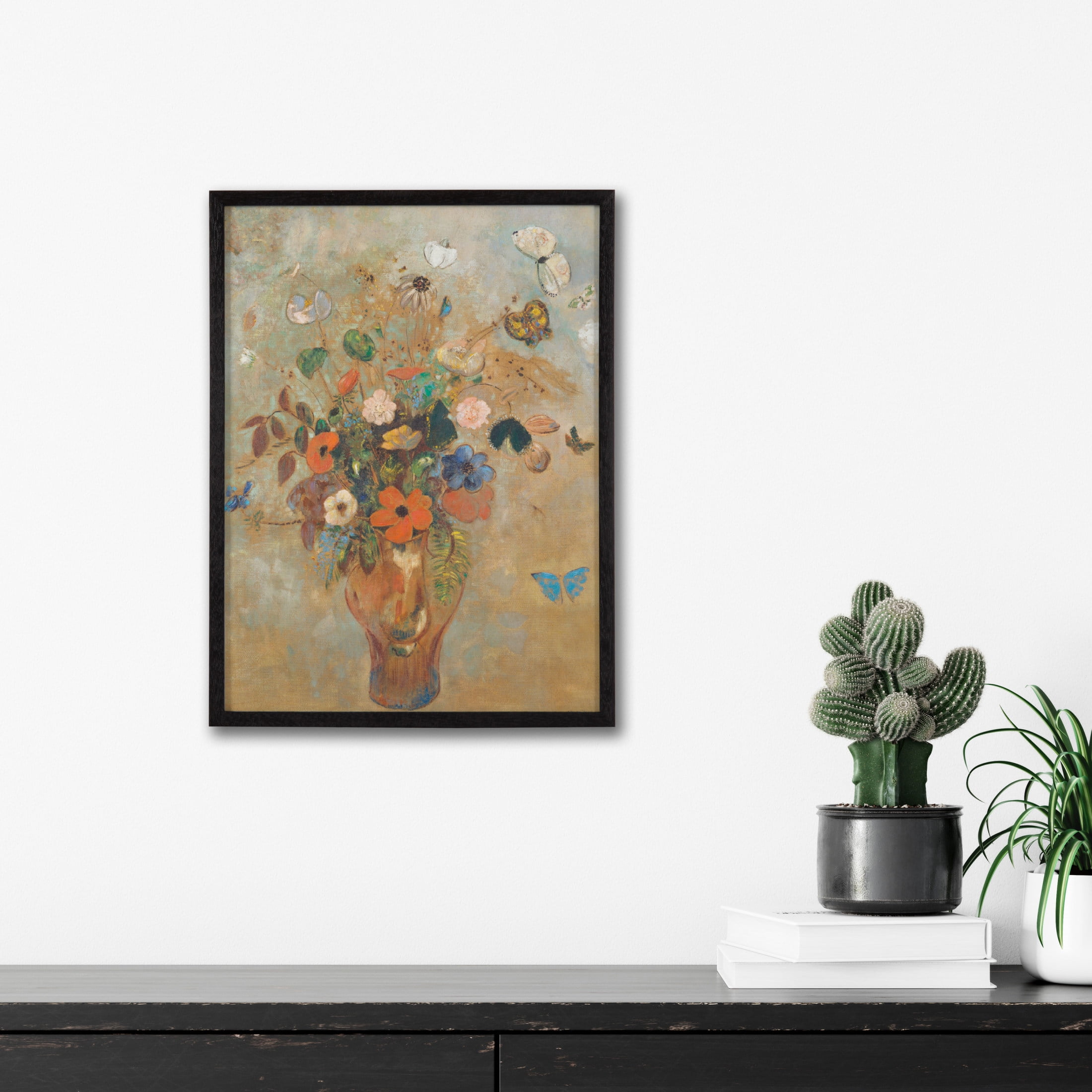 Odilon Redon 12" x 16" Black Framed Still Life with Flowers Print