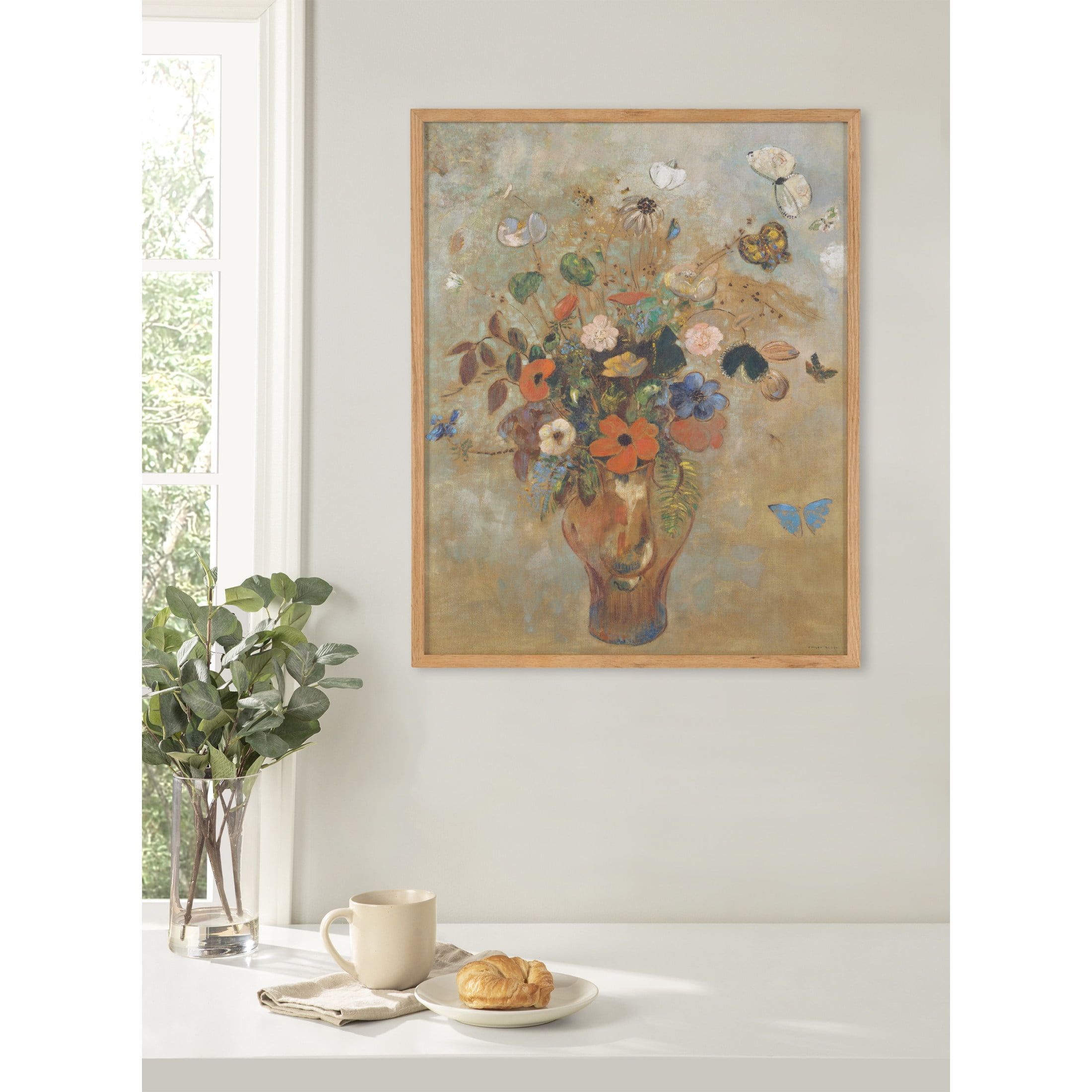 Odilon Redon 1905 Still Life with Flowers Print in Natural Wood Frame