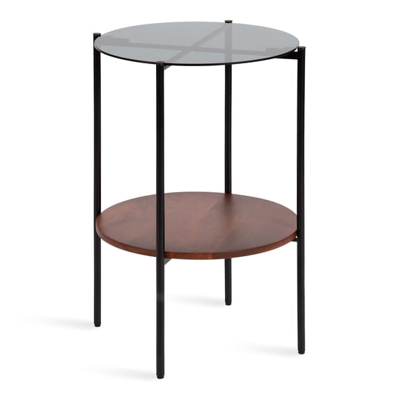 Kate and Laurel Ottelo Modern Side Table, 18 x 18 x 26.5, Walnut Brown and Black, Minimal Two-Tier End Table for Storage and Display