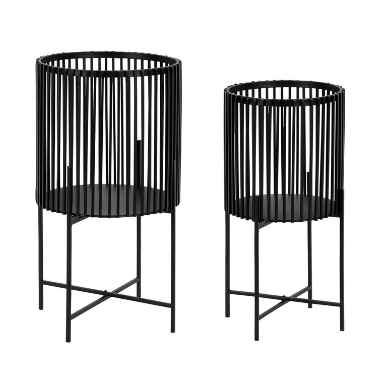 Kate and Laurel Paynter Modern 2-Piece Metal Floor Planter Set with Foldable Stand, Black Kate and Laurel Paynter Modern 2-Piece Metal Floor Planter Set with Foldable Stand, Black