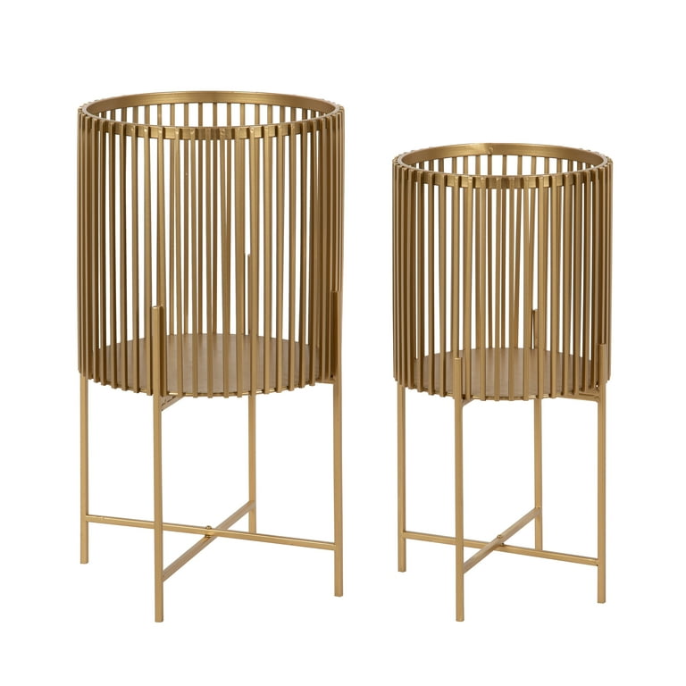 Kate and Laurel Paynter Modern 2-Piece Metal Floor Planter Set with Foldable Stand, Black