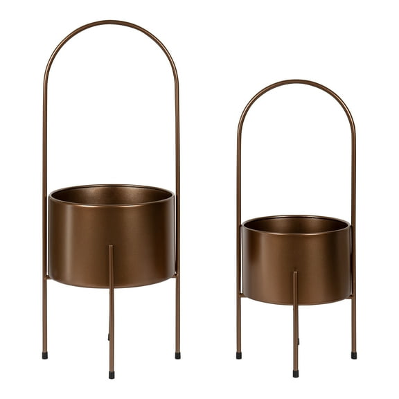 Kate and Laurel Peeto Modern Planter Set, Set of 2, Bronze, Decorative Freestanding Planters for Indoor Plants
