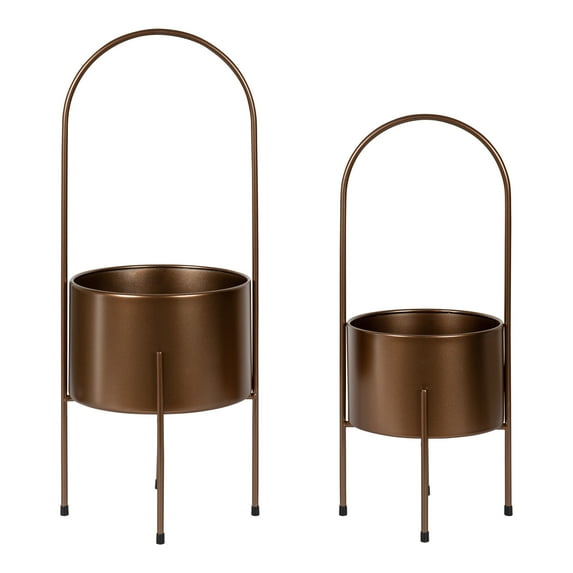 Kate and Laurel Peeto Modern Planter Set, Set of 2, Bronze, Decorative Freestanding Planters for Indoor Plants