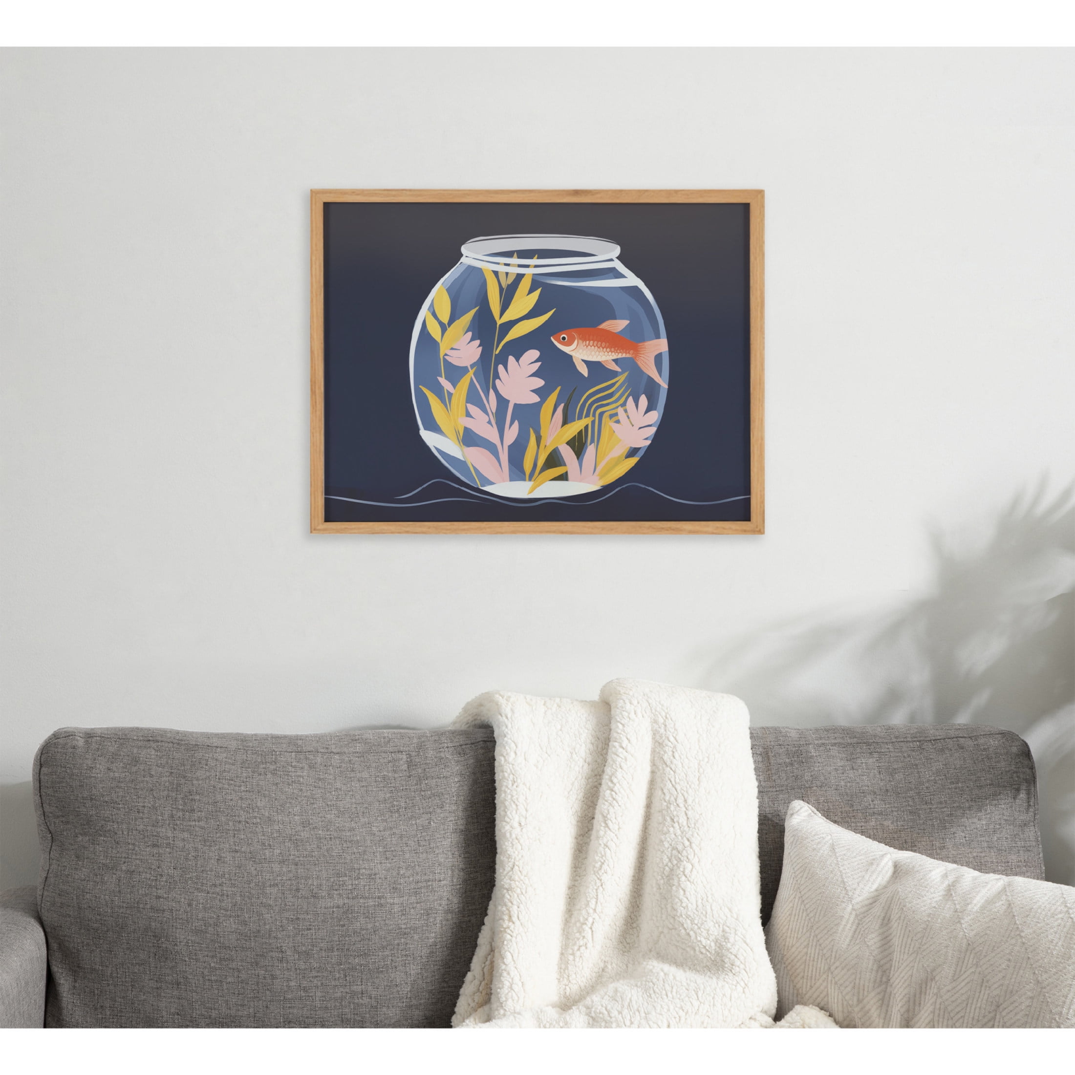 Natural Wood Framed Colorful Goldfish Botanical Print, 16x12