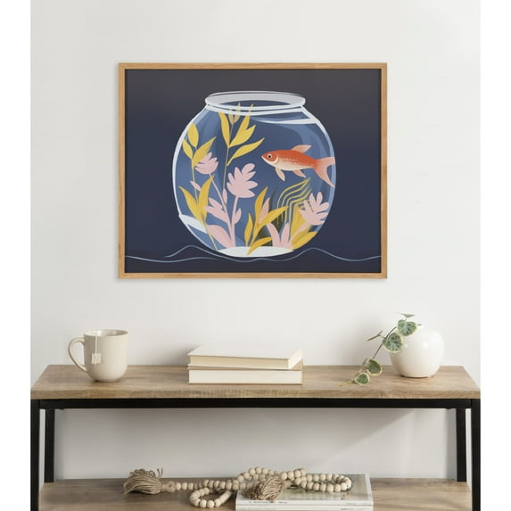 Kate and Laurel Pet Goldfish Cute Botanicals Fish Tank Framed Wall Art by The Creative Bunch Studio, 20x16 Natural, Colorful Fish Bowl Art for Wall