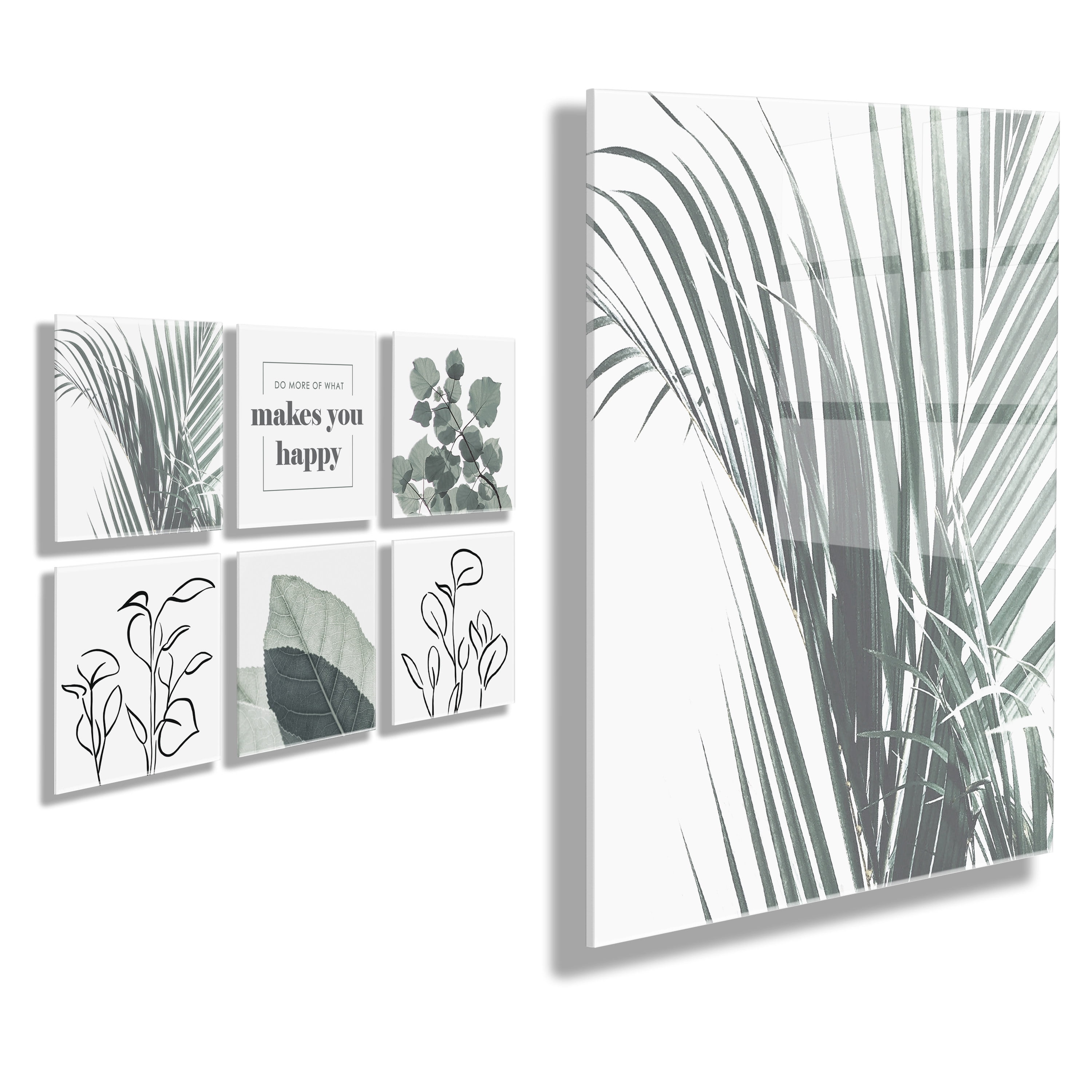 Modern Green and White Botanical Acrylic Wall Art Set