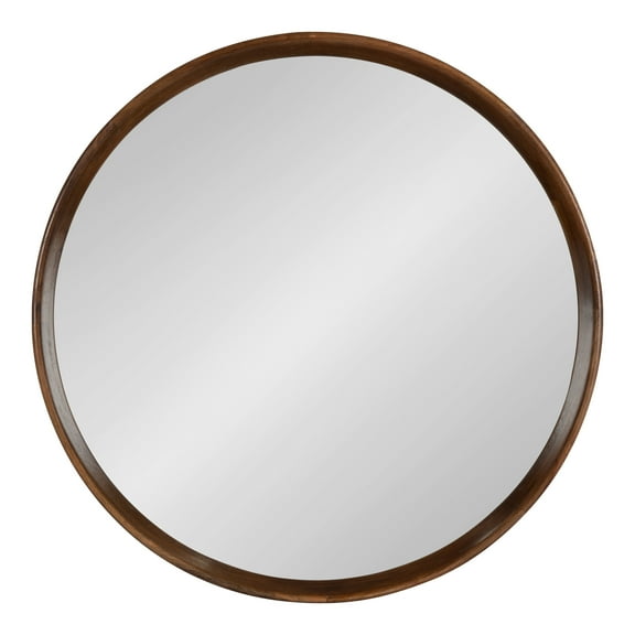 Kate and Laurel Prema Soft Round Circle Modern Wall Mirror, Walnut Brown, 28, Framed Round Circular Mango Wood Mirror for Minimal Home Decor
