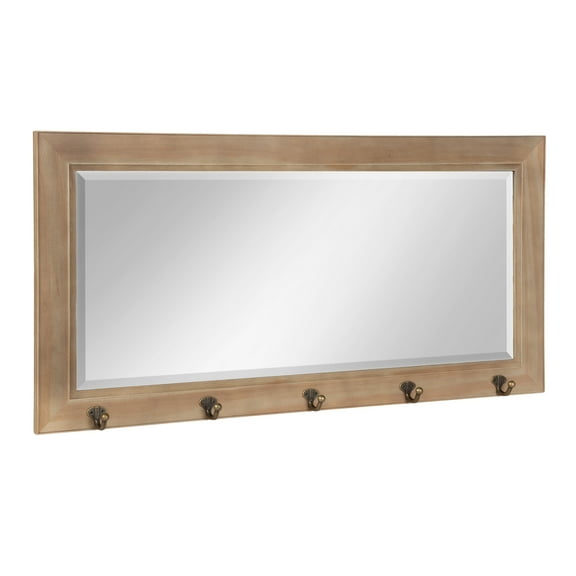 Kate and Laurel Pub Mirror with 5 Metal Hooks, Rustic Gray