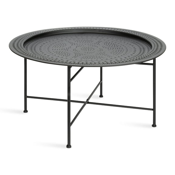 Kate and Laurel Razza Modern Round Metal Coffee Table, 28 x 28 x 15, Black, Stamped Metal Table For Storage and Display