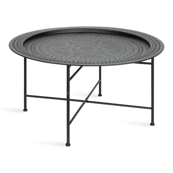 Kate and Laurel Razza Modern Round Metal Coffee Table, 28 x 28 x 15, Black, Stamped Metal Table For Storage and Display