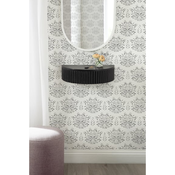 Kate and Laurel Reid Ribbed Wooden Floating Side Table, 20 x 11 x 6, Black, Modern Wood Floating Nightstand with Storage Drawer for Apartment or Dorm Room Decor