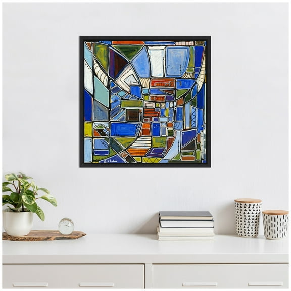 Kate and Laurel Retro Current Framed Canvas Wall Art by Leah Nadeau 22 x 22 Sylvie Black, Modern, Abstract Art for Wall Decor, Living Room, Bedroom