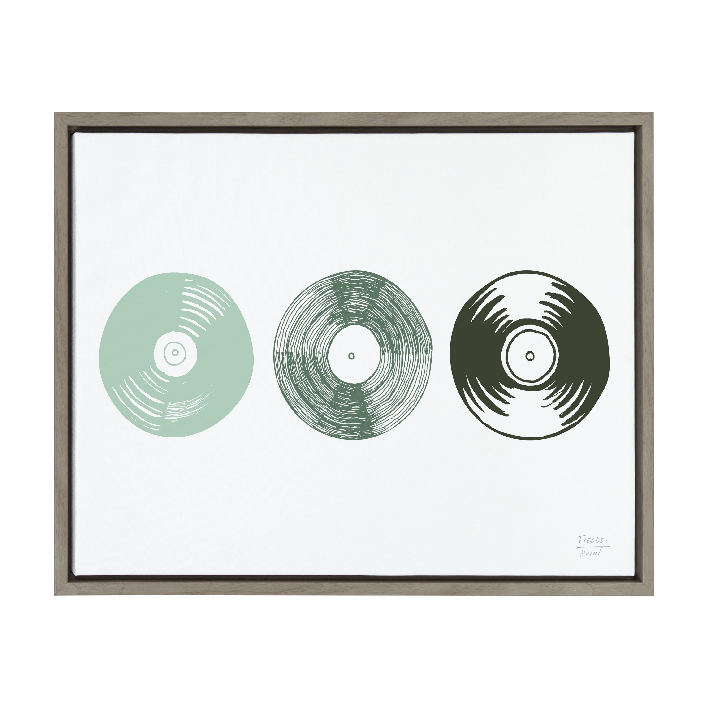Kate and Laurel Sylvie Three Records Framed Canvas Wall Art by Statement Goods, 18x24 Gray, Boho Chic Music Decor
