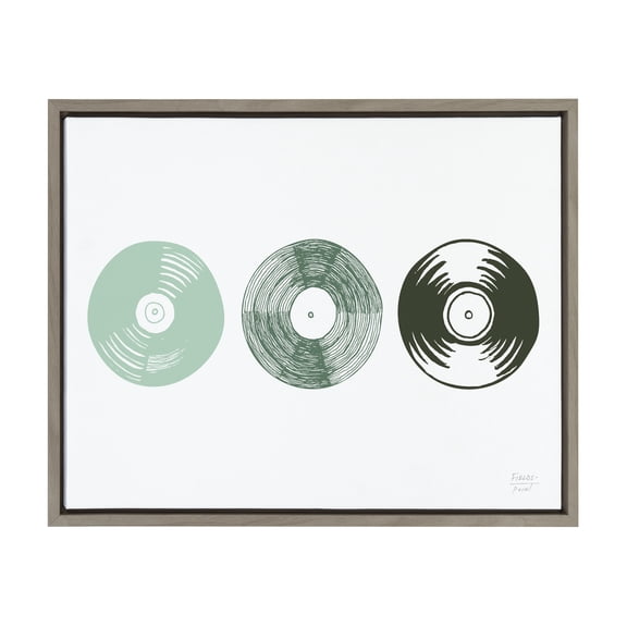 Kate and Laurel Sylvie Three Records Framed Canvas Wall Art by Statement Goods, 18x24 Gray, Boho Chic Music Decor