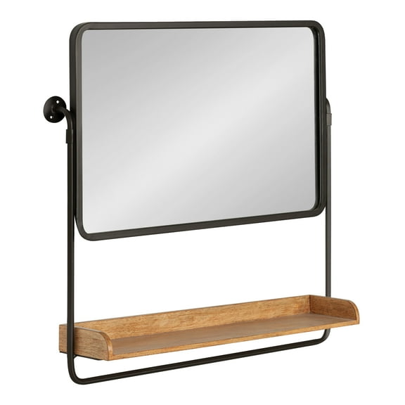 Kate and Laurel Rheeves Mirror with Shelf, Rustic Brown/Black 27x7x26