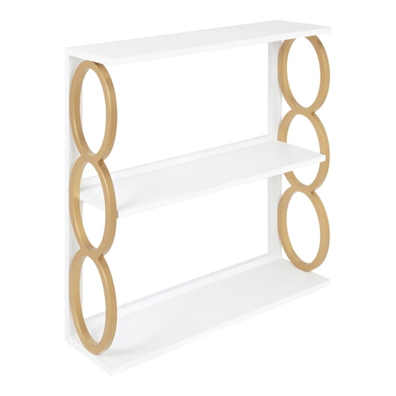 Kate and Laurel Ring Mid-Century Modern 3-Tier Shelf, 28" x 8" x 31", White and Gold, Chic Contemporary Storage And Decor