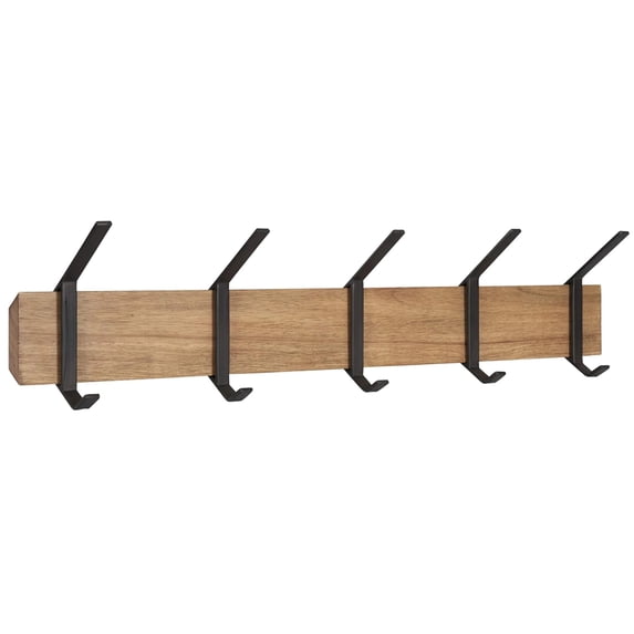 Kate and Laurel Rossmore Farmhouse 5-Hook Wall Hanging Coat Rack, Natural Rustic Wood, Modern Hanging Rack for Coats, Bags, Or Pots and Pans