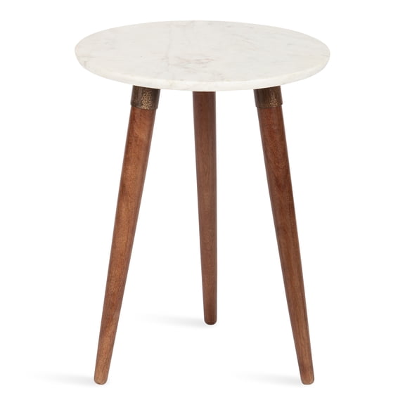 Kate and Laurel Rumsen Round Side Table, 16 x 16 x 21, White and Walnut Brown, Modern Tripod End Table with Genuine Marble Tabletop