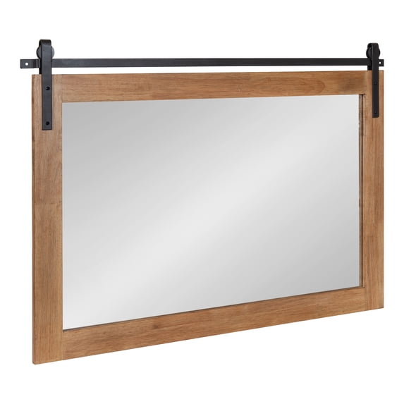 Kate and Laurel Samuels Rustic Wood Framed Wall Mirror, 37.5 x 26.75, Rustic Brown and Dark Charcoal, Functional Farmhouse Mirror for Display