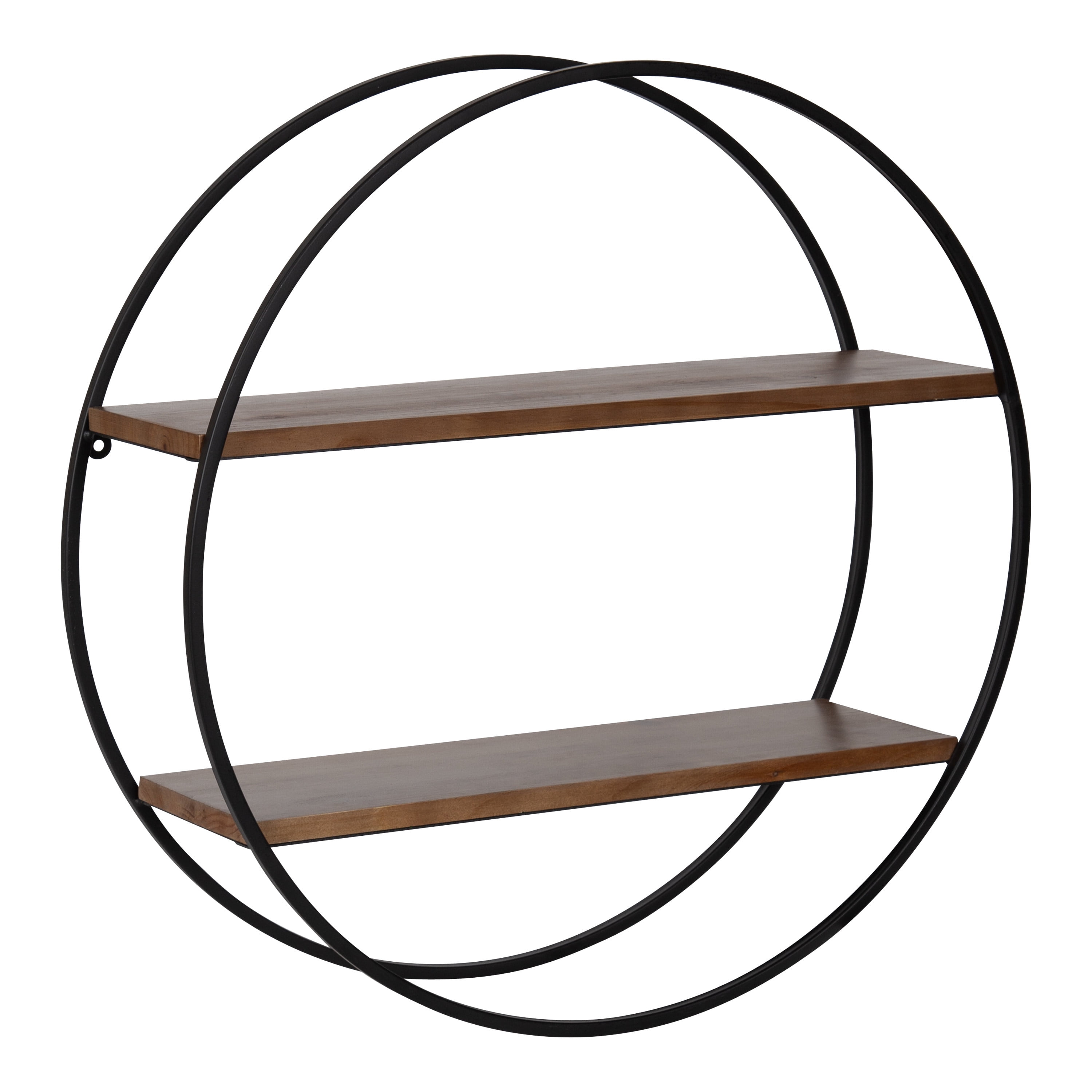 Kate and Laurel Sequoia Wood and Metal Round Wall Shelf Rustic Brown Black 24 Diameter