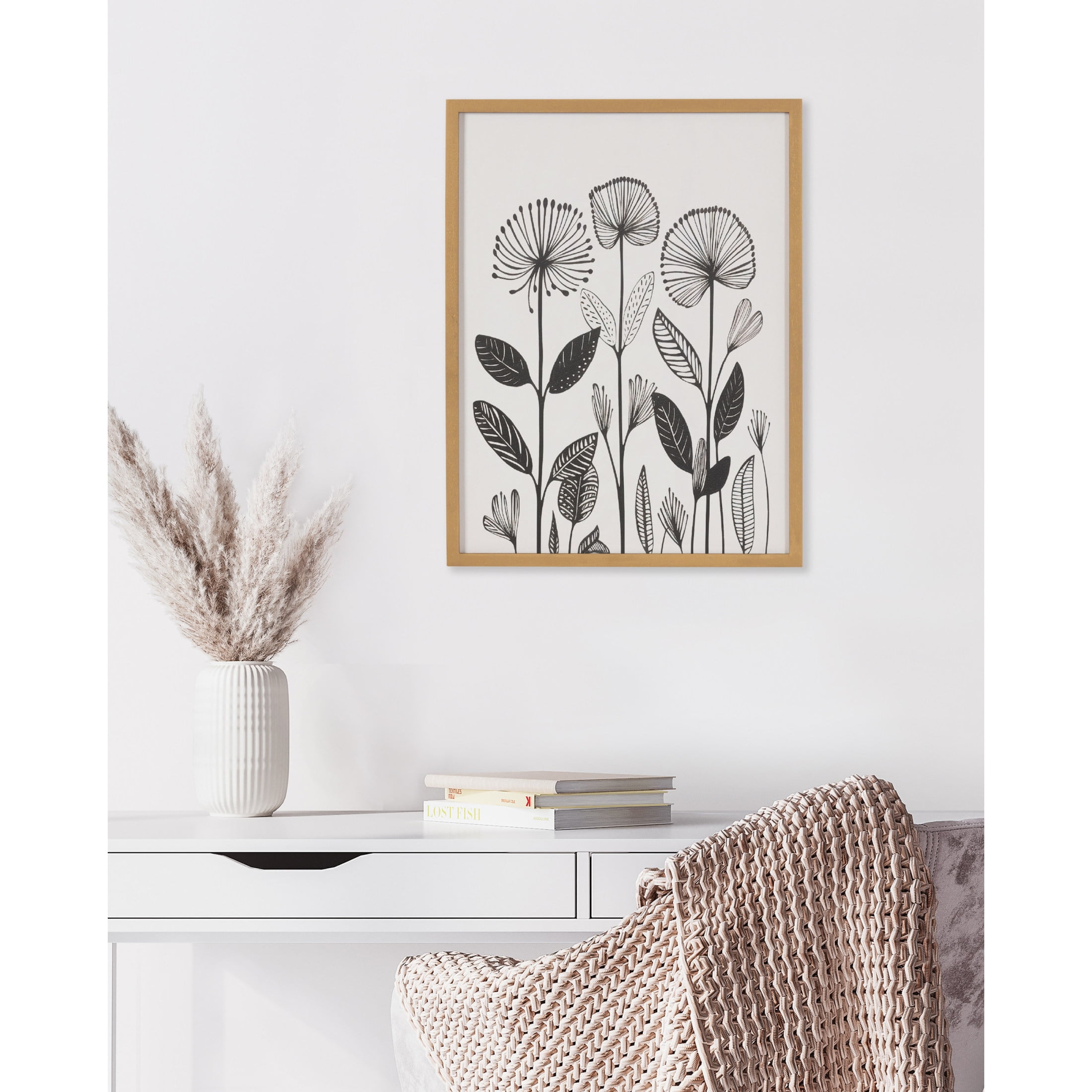Gold Framed 12x16 Modern Botanical Linocut Print