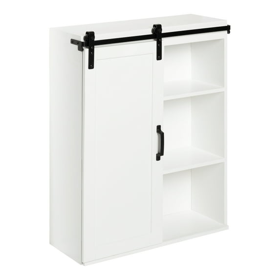 Kate and Laurel Skylan Farmhouse 1-Door Decorative Cabinet, 22 x 28, White, Modern Storage Cabinet With Barn Door