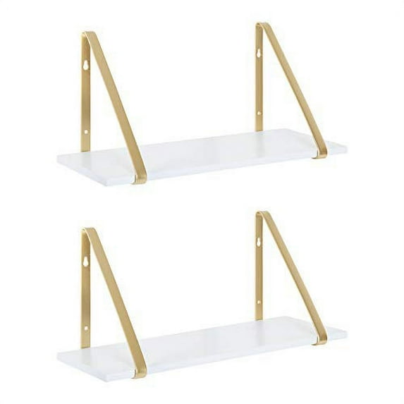 Kate and Laurel Soloman Modern Wooden Shelves, White and Gold, 18 inch, 2 Piece Set