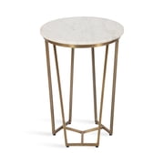Kate and Laurel Solvay Round Marble Side Table, 16 x 16 x 24, White and Brass, Glam Nightstand